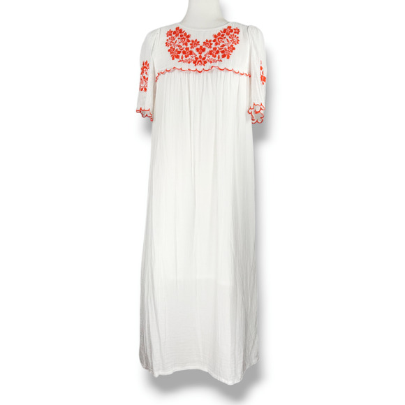 EUC Old Navy Floral Embroidered Flowy Midi Swing Dress Sz. S [4-6] White Lilies - Picture 2 of 8